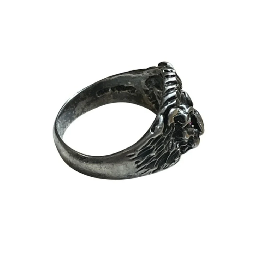 Vintage Sterling Silver Lion Head Ring Ruby Eyes SZ 9 Atlantic‎ Jewelry Co